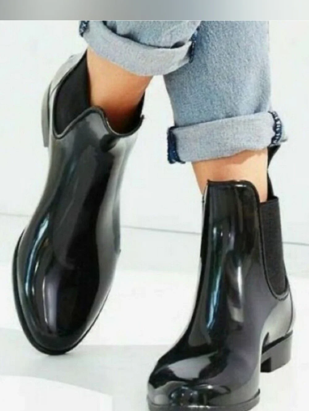 Sam Edelman Black Tinsley Glossy Chelsea Rain Boots Size 7